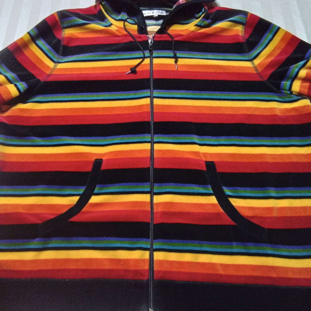 JONES NEW YORK SPORT Size 1X-2X Bright Rainbow Striped Full Zip Hoodie